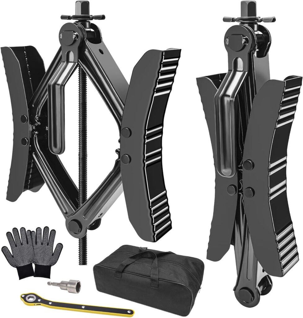 Scissor-style RV wheel stabilizer kit